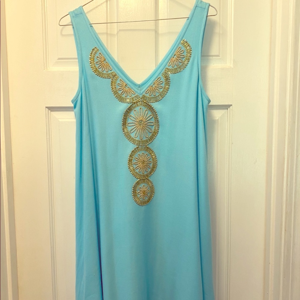 Lilly Pulitzer Teal and Gold Fia Dress